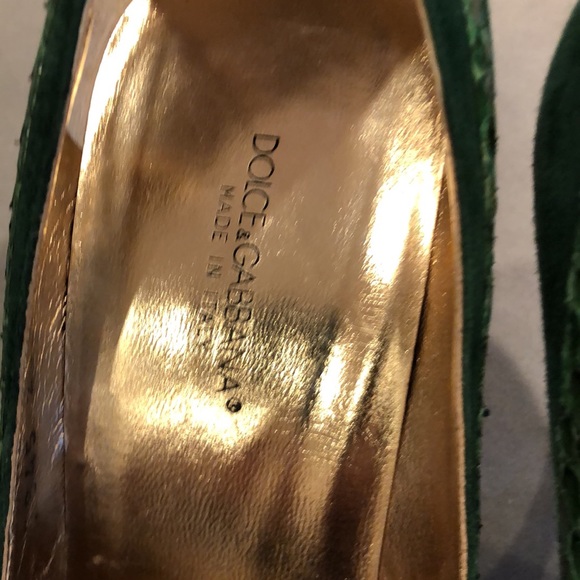 Green suede Dolce & Gabbana w satin bow - Picture 2 of 5